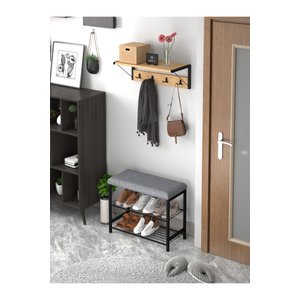 2'li Set Oturaklı Metal Ayakkabılık + Portmanto Duvara Monte Elbise Askısı
