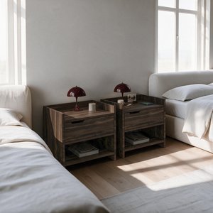 İnarch Dizayn Nero Komodin Sağ Ve Sol Modül Set – Tek Çekmeceli Modern Tasarım Ceviz