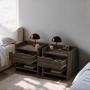 İnarch Dizayn Nero Komodin Sağ Ve Sol Modül Set – Tek Çekmeceli Modern Tasarım Ceviz