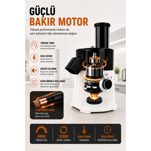 Elektrikli Sebze Meyve Doğrayıcı – 8 Mm Küp Doğrama, 7 Kesim Aparatı, 65 Mm Geniş Besleme, 800w Beyaz