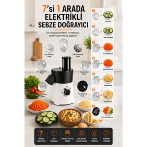 Elektrikli Sebze Meyve Doğrayıcı – 8 Mm Küp Doğrama, 7 Kesim Aparatı, 65 Mm Geniş Besleme, 800w Beyaz