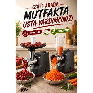 Elektrikli Kıyma Makinesi Ve Sebze Rende Makinesi – 500w, 7 Aparat, 3 Kıyma Diski (3-5-7 Mm), Sucuk Ve İçli Köfte Aparatlı Gri
