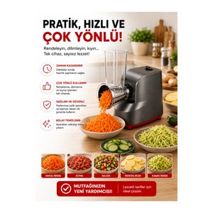 Elektrikli Kıyma Makinesi Ve Sebze Rende Makinesi – 500w, 7 Aparat, 3 Kıyma Diski (3-5-7 Mm), Sucuk Ve İçli Köfte Aparatlı Gri