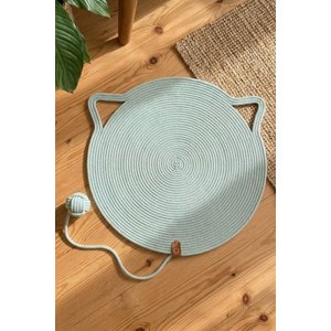 Pet El Yapımı Oyuncaklı Kedi Tırmalama Matı %100 Pamuk İpli Çağla Yeşili