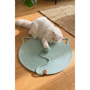 Pet El Yapımı Oyuncaklı Kedi Tırmalama Matı %100 Pamuk İpli Çağla Yeşili