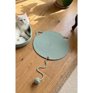 Pet El Yapımı Oyuncaklı Kedi Tırmalama Matı %100 Pamuk İpli Çağla Yeşili
