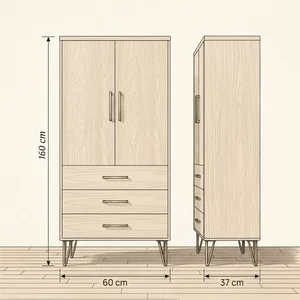 Priene Çok Amaçlı Dolap 60 Cm 2 Kapak 3 Çekmece Soft Koyu Gri - Çok Amaçlı Çekmeceli Dolap
