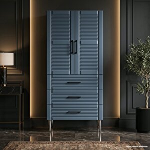 Santorini Çok Amaçlı Dolap 60 Cm 2 Kapak 3 Çekmece Soft Kozmik Mavi - Çok Amaçlı Çekmeceli Dolap