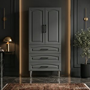 Saint-germain Çok Amaçlı Dolap 60 Cm 2 Kapak 3 Çekmece Koyu Antrasit - Çok Amaçlı Erzak Dolabı