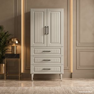 Lausanne Çok Amaçlı Dolap 60 Cm 2 Kapak 3 Çekmece Lake İpek Grisi Ral 7044 - Çok Amaçlı Kiler Dolabı