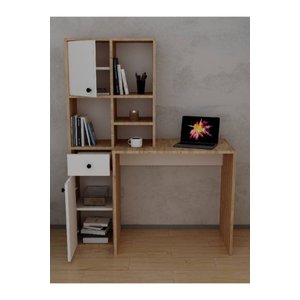 Smyrna Dolaplı Raflı Çekmeceli Kitaplıklı Çalışma Masası Atlantik Çam & Beyaz Çam Beyaz