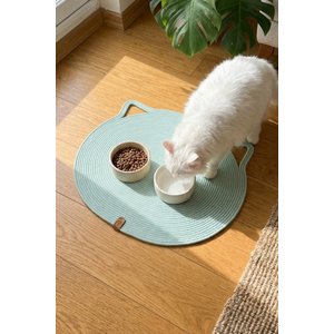 Pet El Yapımı Kedi Kulaklı Tırmalama Matı, Kedi Ve Köpek Mama Matı %100 Pamuk Çağla Yeşili