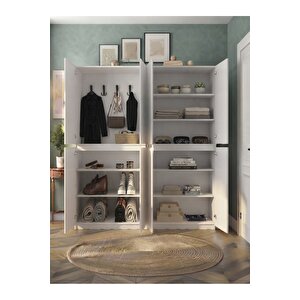 Woltrax Serisi 150 Cm Kapaklı Raflı Portmanto,askılık,vestiyer,ayakkabılık,çok Amaçlı Dolap Beyaz