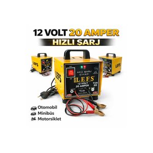 Pro Lefs 12 Volt 20 Amper Akü Şarj Cihazı Saatte 15 Amper Dolum Yapar 180 Ampere Kadar Şarj Eder