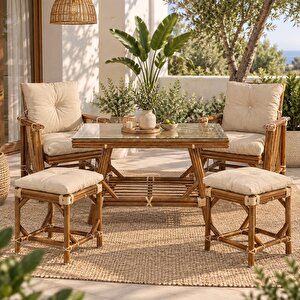 4 Kişilik Bambu Bahçe Balkon Teras Veranda Oturma Grubu