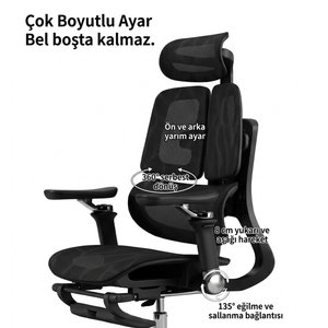 Atlas 6d Ergonomik  Oyuncu | Ofis | Yönetici | Çalışma | Makam Koltuğu  (ayak Destekli) Si̇yah