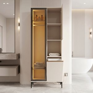 Oren Çamaşırlıklı Cam Kapaklı %100 MDF Banyo Dolabı