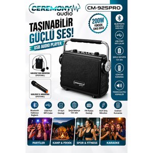 Ceremony Cm-925pro 200w 5.25 İnç Taşınabilir Bluetooth Hoparlör Tws Karaoke Ses Sistemi