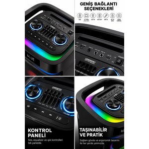Ceremony Cm-210 600w 2x10 İnç Taşınabilir Bluetooth Parti Hoparlörü Tws Disco Led Işıklı