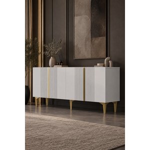 180dhdk10BA Fi̇ona Pleksi̇ Lazer Desen Konsol Tv Sehpasi Beyaz-Altın Beyaz gold