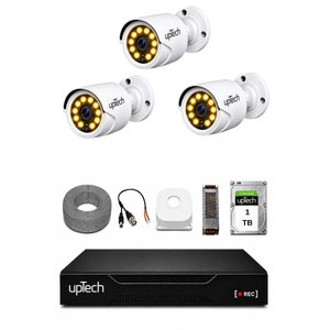 Uptech Full Hd 3 Kameralı Gece Renkli Görüş Su Geçirmez Güvenlik Kamera Seti 1 Tb Hdd 2239