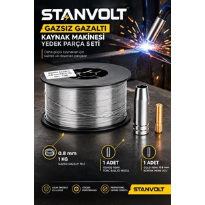 Gazsız Gazaltı Kaynak Teli 0.8 Mm 1 Kg + Gold Kontak Meme Ucu 0.8 Mm + Gümüş Torç Başlığı Nozul Yede