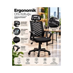 Milano Ergonomik Fileli Ofis Koltuğu, Bel Destekli, Kollu, Döner Tekerlekli Bilgisayar Ve Çalışma Sa