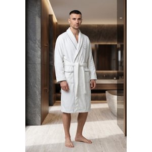 Özel Seri 630 Gsm Mısır Penye %100 Pamuk Lüks Erkek Bornoz - Beyaz - S/m S/M