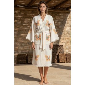 Organik %100 Pamuk Kimono Yaka Sabahlık Bornoz - Kelebek - L/xl L/XL