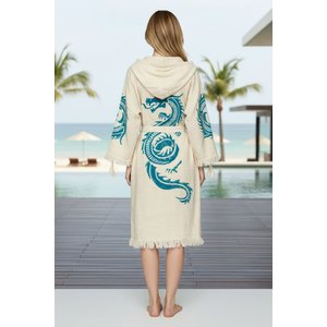Organik %100 Pamuk Kimono Yaka Sabahlık Bornoz - Viserion - Turkuaz - L/xl L/XL