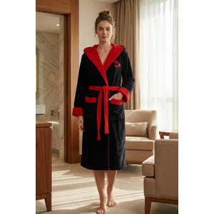 Luxury Touch Kapüşonlu %100 Pamuk Nakışlı Bornoz Kiss - Xxl