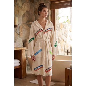 Organik %100 Pamuk Kapüşonlu Sabahlık Bornoz Ve Plaj Elbisesi - Nomada - S/m S/M