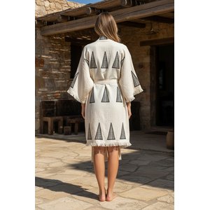 Organik %100 Pamuk Kimono Yaka Sabahlık Bornoz - Piramit - S/m S/M
