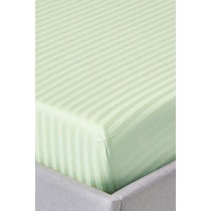 %100 Pamuk Saten Stripe Tek Kişilik Lastikli Çarşaf Takımı 100x200+30 Cm 1 Yastık Kılıflı - Açık Yeşil Açık Yeşil