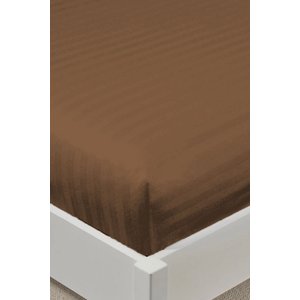 %100 Pamuk Saten Stripe Tek Kişilik Lastikli Çarşaf Takımı 100x200+30 Cm 1 Yastık Kılıflı - Kahve Kahve