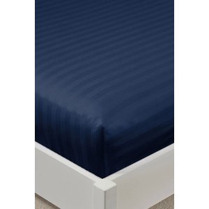 %100 Pamuk Saten Stripe Battal Boy Lastikli Çarşaf Takımı 180x200+30 Cm 2 Yastık Kılıflı - Lacivert Lacivert
