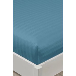 %100 Pamuk Saten Stripe King Size Lastikli Çarşaf Takımı 200x200+30 Cm 2 Yastık Kılıflı - Mavi Mavi