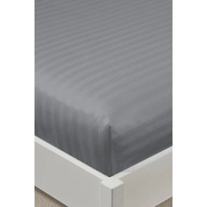 %100 Pamuk Saten Stripe Battal Boy Lastikli Çarşaf Takımı 180x200+30 Cm 2 Yastık Kılıflı - Gri Gri