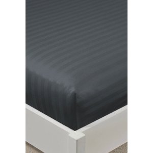 %100 Pamuk Saten Stripe Battal Boy Lastikli Çarşaf Takımı 180x200+30 Cm 2 Yastık Kılıflı - Antrasit Antrasit