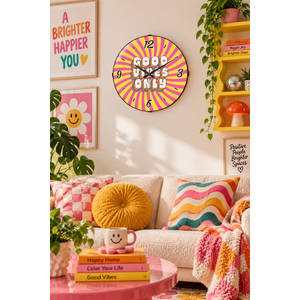 Retro Renkli Salon Duvar Saati 36 Cm Funky Güneş Desenli Bombeli Mutfak Saati Muyi̇ka- Güneş