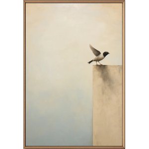 Duvar Tablosu Dekoratif Ahşap Çerçeveli Wabi-sabi Stil Kuş Figürlü Minimalist - 50x70 Cm Modern Salon Tablosu