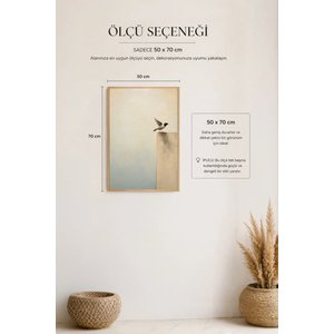 Duvar Tablosu Dekoratif Ahşap Çerçeveli Wabi-sabi Stil Kuş Figürlü Minimalist - 50x70 Cm Modern Salon Tablosu