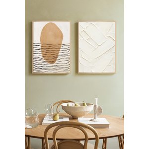 Ahşap Çerçeveli Tablo Seti Wabi Sabi Tasarım Minimalist Amorf Lekeli Kontrast Çizgili - 2'li Dekoratif Set 35x50 cm