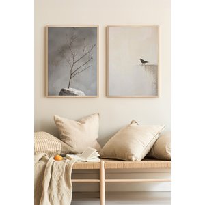 Ahşap Çerçeveli Tablo Seti Wabi Sabi Tasarım Minimalist Çizgi Sanatı Geometrik - 2'li Dekoratif Set 35x50 cm
