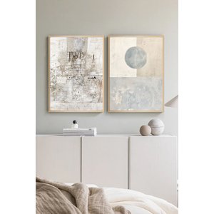 Dekoratif Duvar Tablosu Wabi-sabi Naturel Seri Masif Ahşap Çerçeveli Ev Aksesuarı - 2'li Kombin 35x50 cm