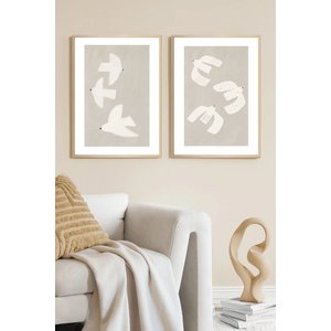 Duvar Tablosu Dekoratif Ahşap Çerçeveli Wabi-sabi Stil Soyut Vazo Figürlü - Modern Salon Tablosu 2'li Kombin Set 50x35 cm