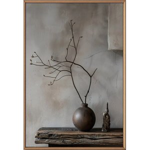 Ahşap Çerçeveli Tablo Seti Wabi Sabi Tasarım Minimalist Organik Çizgili Sanatsal Baskı - 2'li Dekoratif Set 50x70 cm