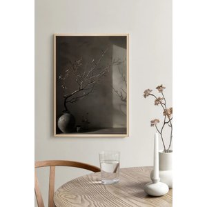 Duvar Tablosu Dekoratif Ahşap Çerçeveli Wabi-sabi Stil Natürmort Kuru Dal Ve Gölge Desenli - 50x70cm Salon Tablosu