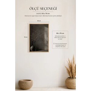 Duvar Tablosu Dekoratif Ahşap Çerçeveli Wabi-sabi Stil Natürmort Kuru Dal Ve Gölge Desenli - 50x70cm Salon Tablosu
