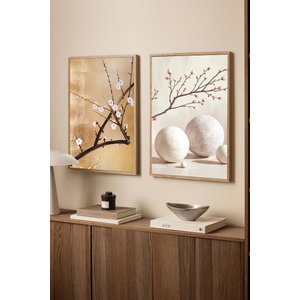 Duvar Tablosu Dekoratif Ahşap Çerçeveli Wabi-sabi Stil Soyut Mimari Geometrik - Modern Salon Tablosu 2'li Kombin Set 50x70 cm